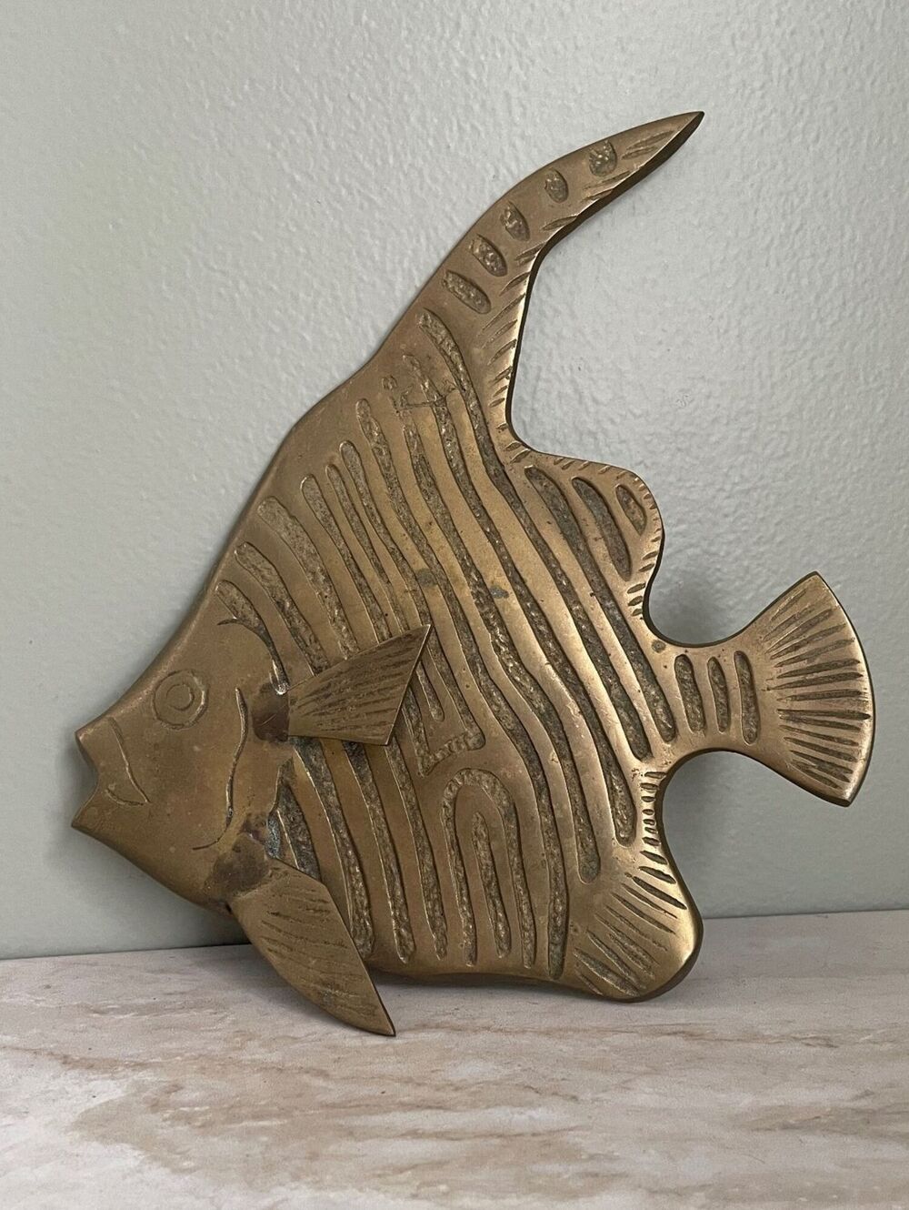 Vintage Mid Century Brass Angelfish Wall Plaque | Nautical Decor